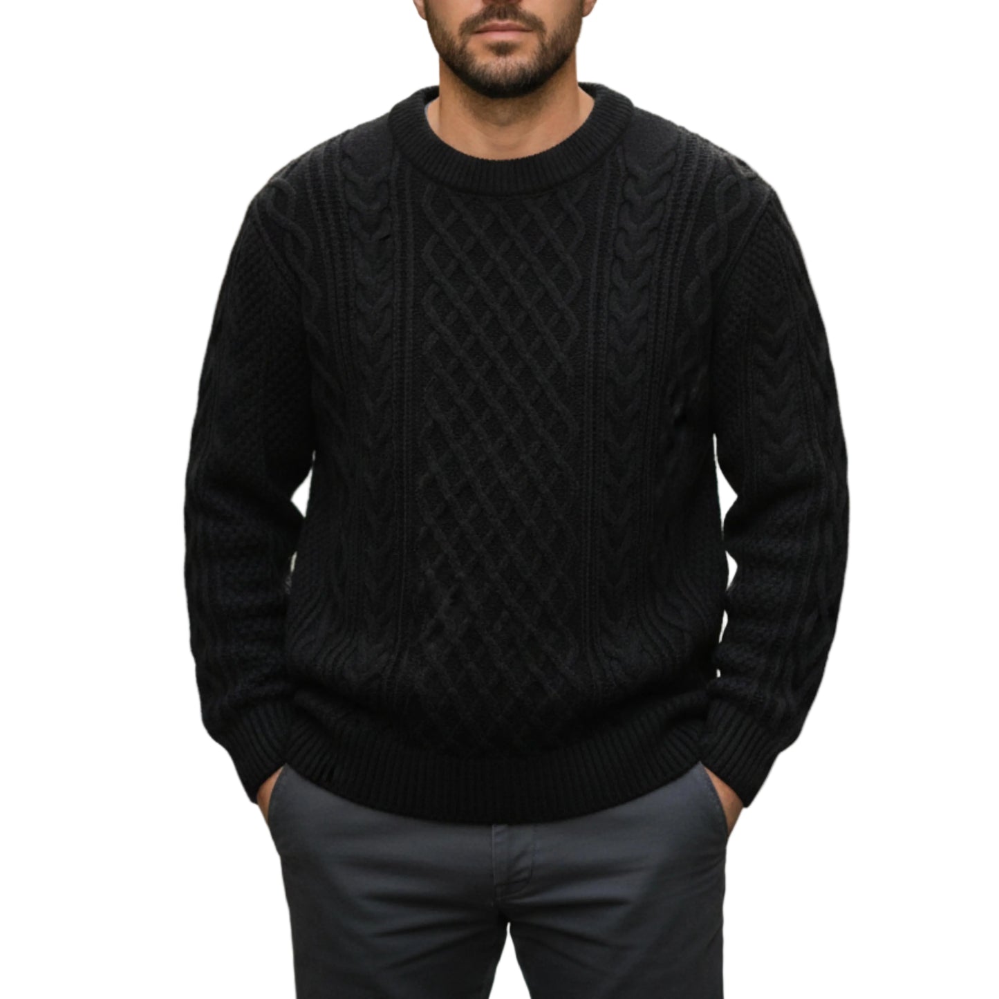Men’s Cable Knit Sweater Crew Neck-Gilviro