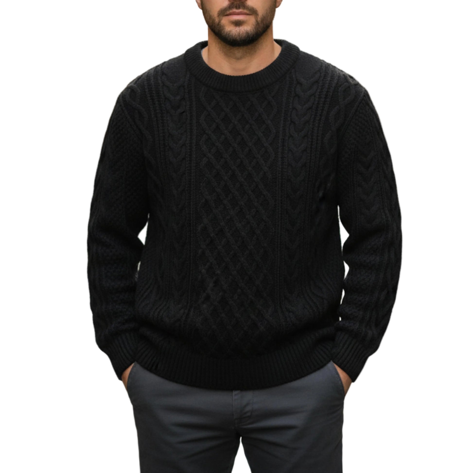 Men’s Cable Knit Sweater Crew Neck-Gilviro