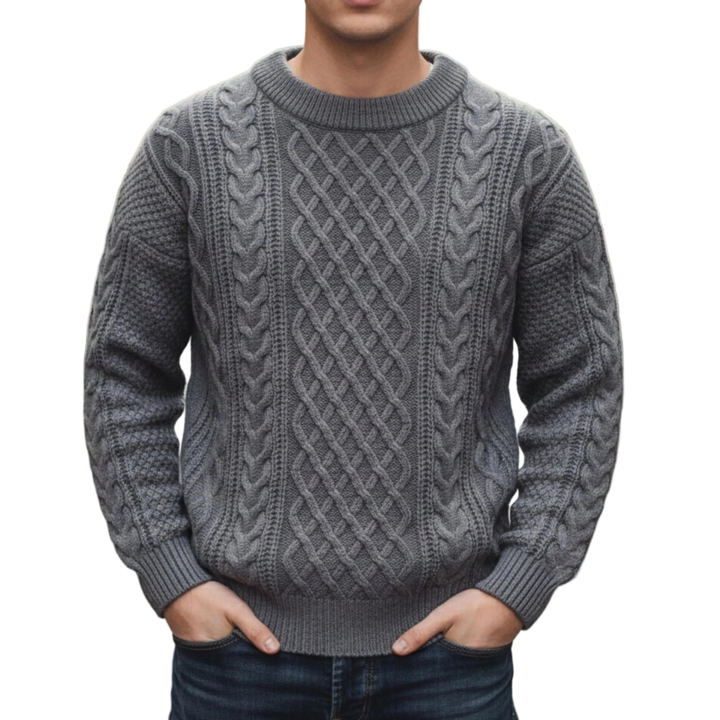 Men’s Cable Knit Sweater Crew Neck-Gilviro