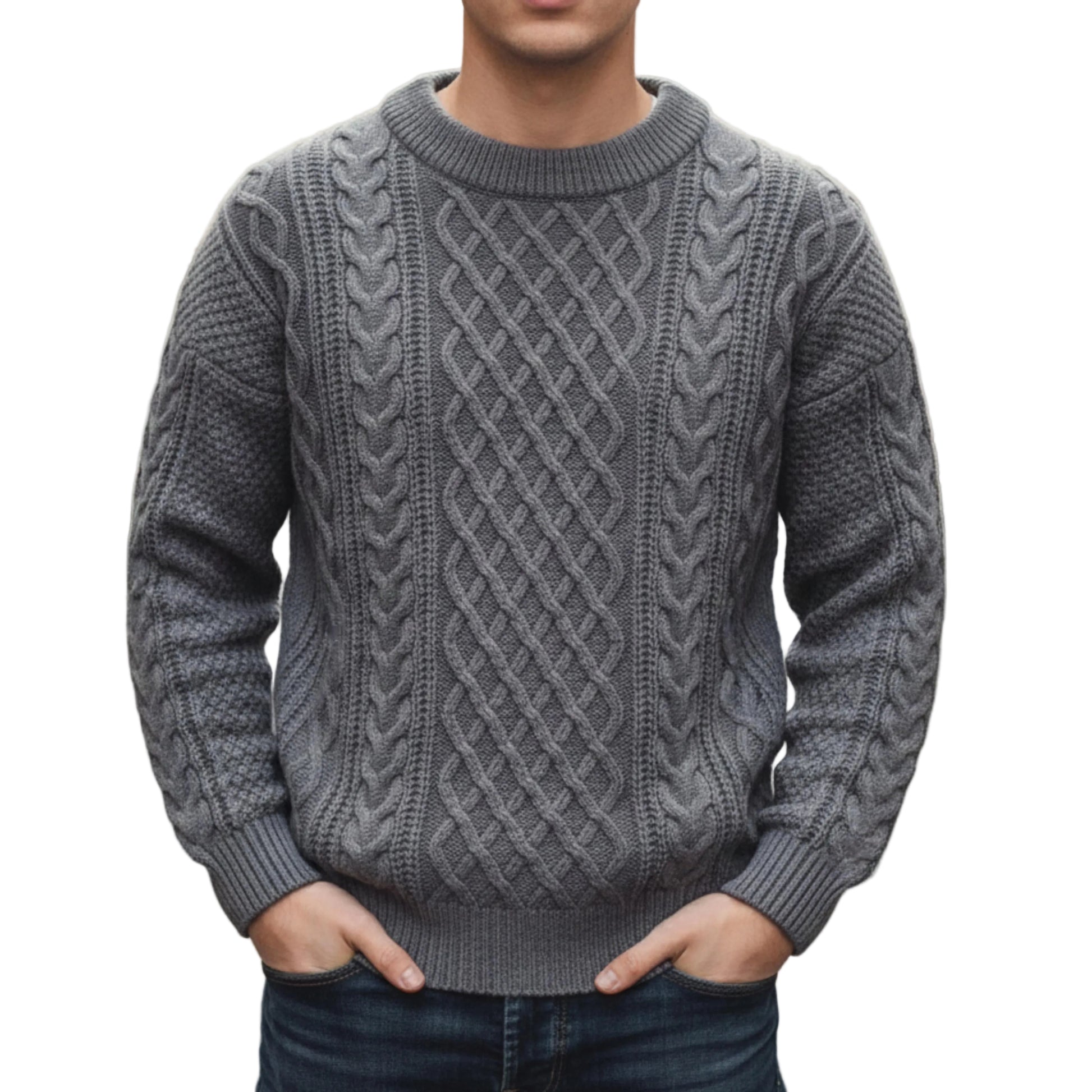 Men’s Cable Knit Sweater Crew Neck-Gilviro