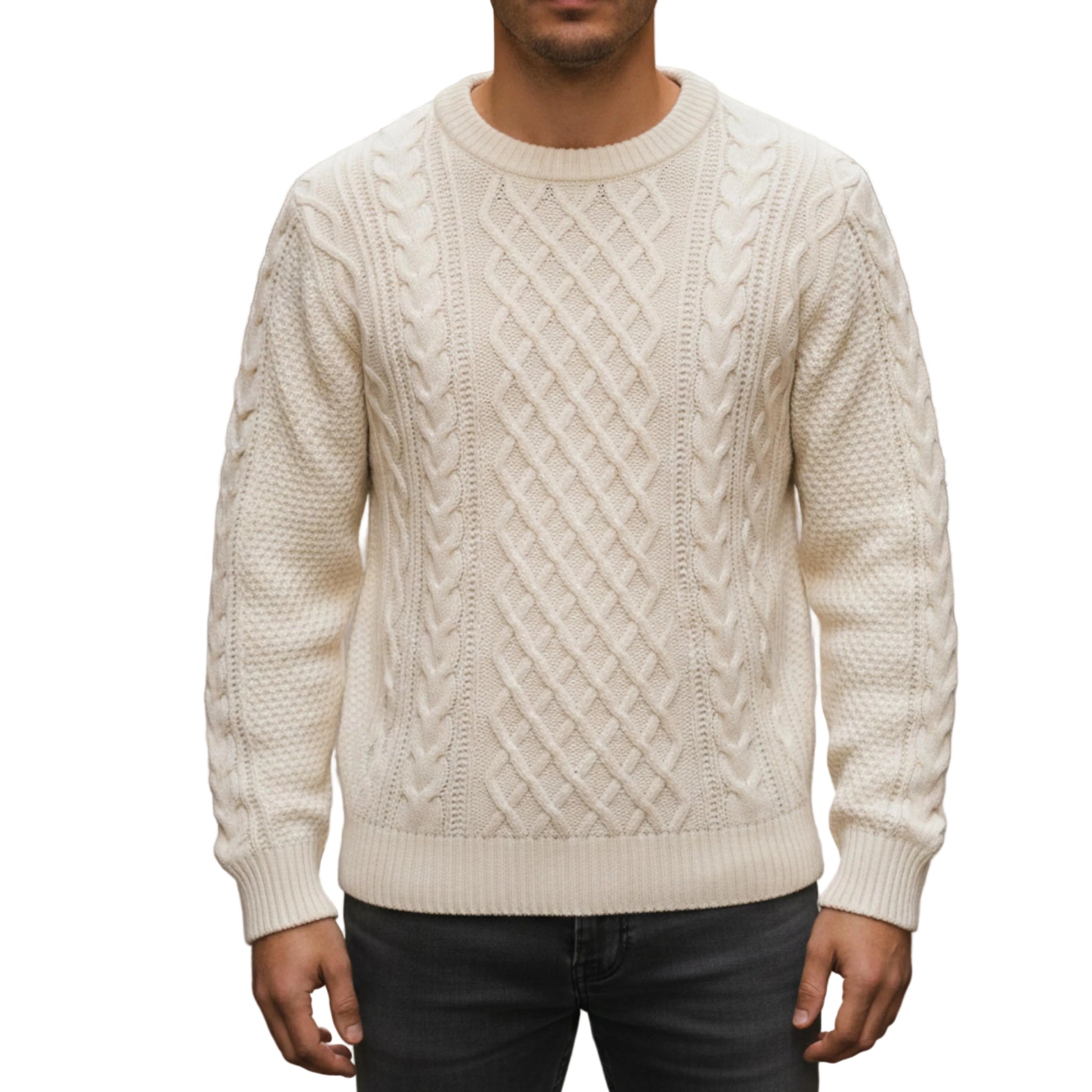 Men’s Cable Knit Sweater Crew Neck-Gilviro