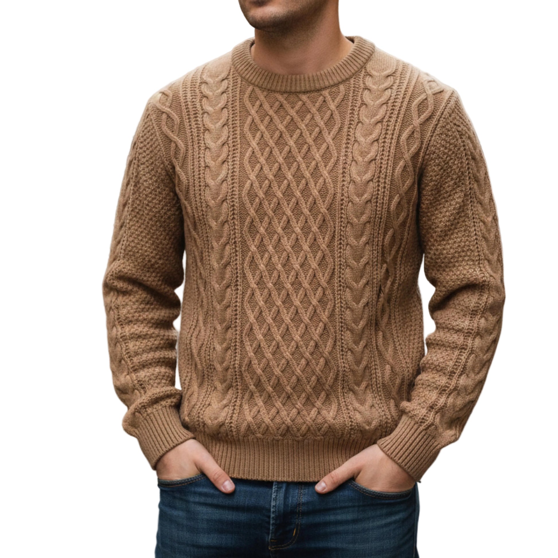 Men’s Cable Knit Sweater Crew Neck-Gilviro