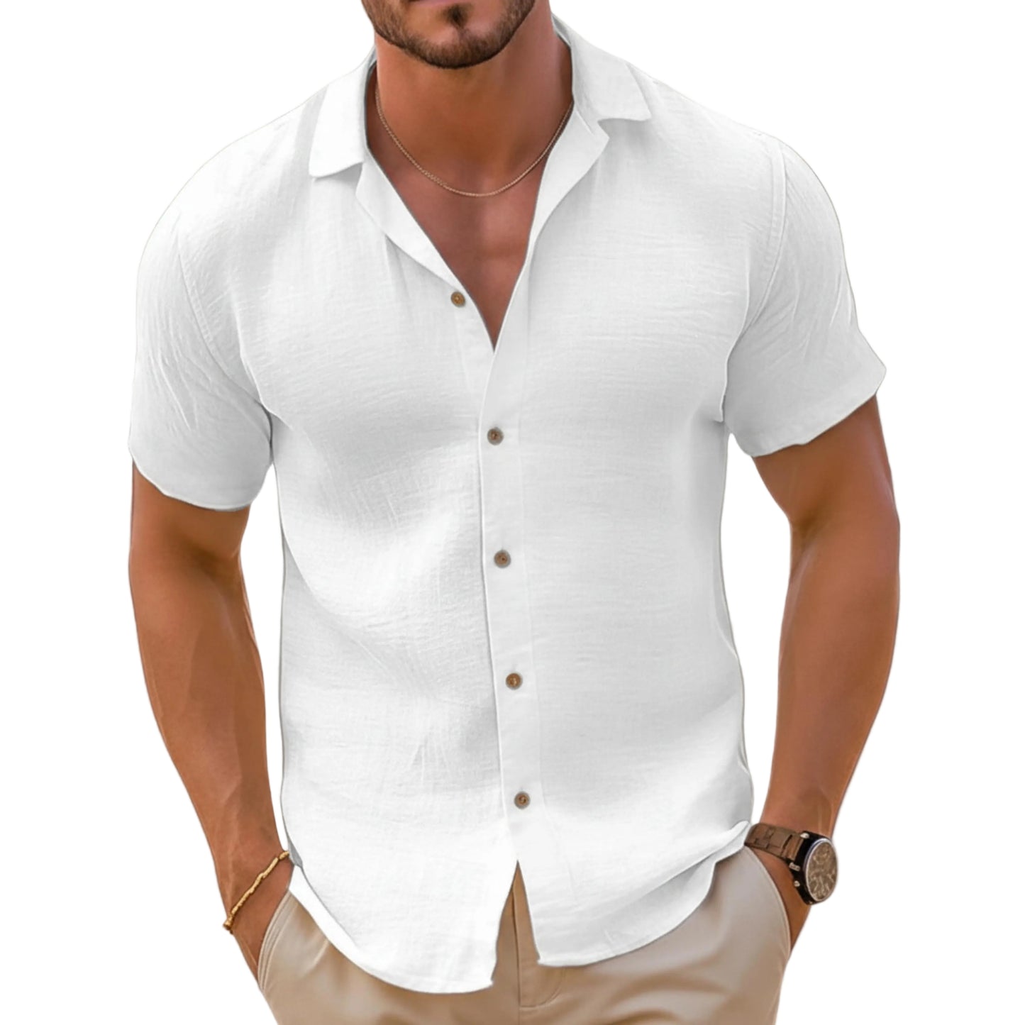 Men’s Short Sleeve Button Down Casual Shirt-Gilviro