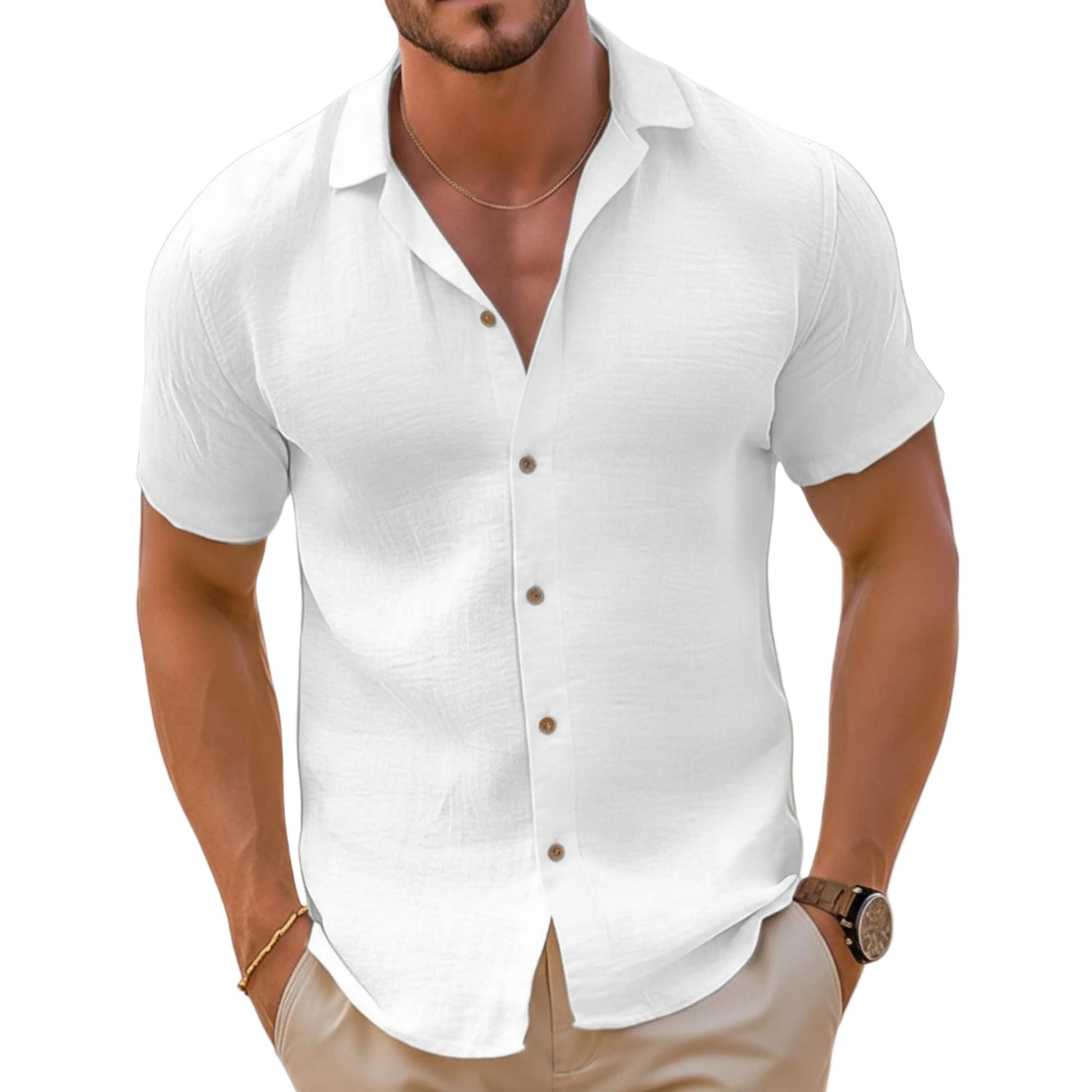 Men’s Short Sleeve Button Down Casual Shirt-Gilviro