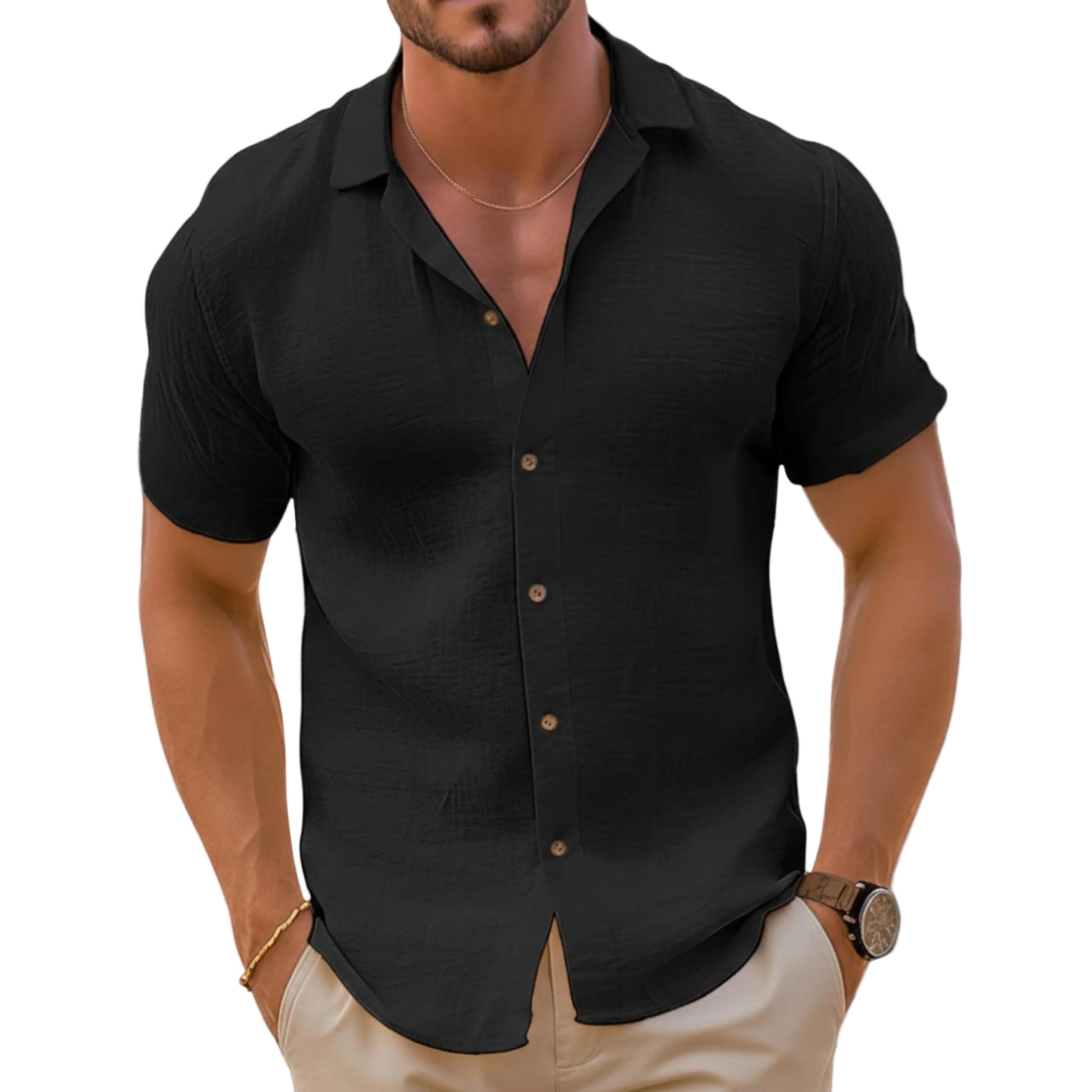Men’s Short Sleeve Button Down Casual Shirt-Gilviro