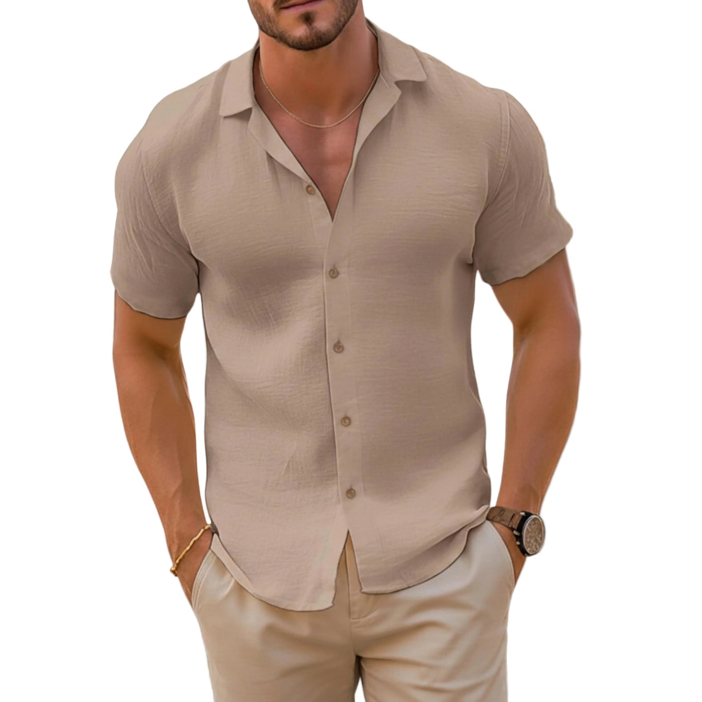 Men’s Short Sleeve Button Down Casual Shirt-Gilviro