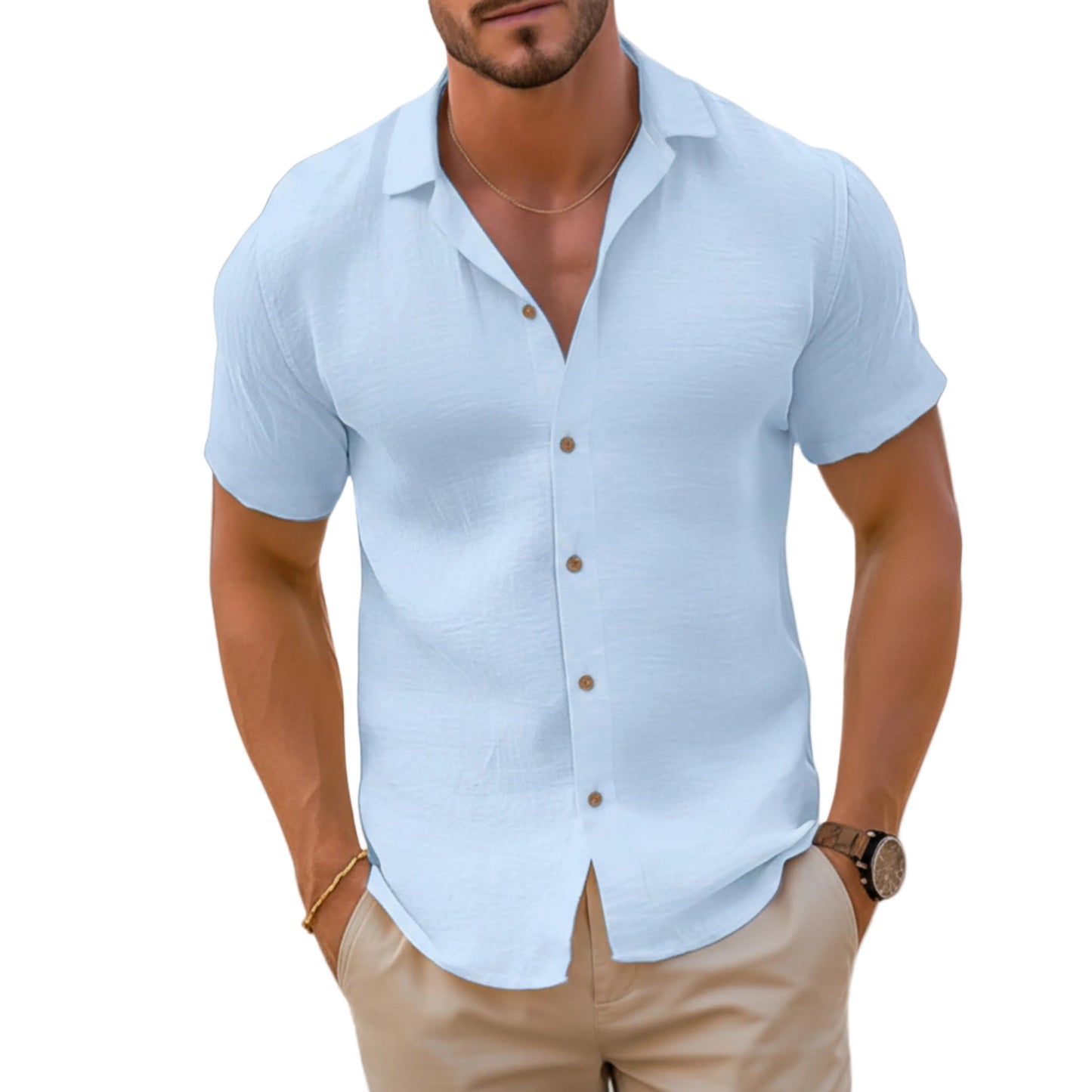 Men’s Short Sleeve Button Down Casual Shirt-Gilviro
