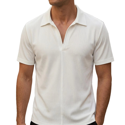 Men’s Short Sleeve Ribbed Shirt Open Collar-Gilviro