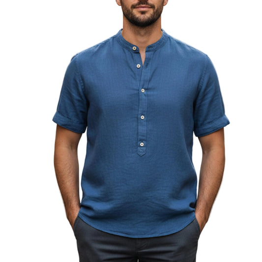 Men’s Short Sleeve Shirt Band Collar-Gilviro