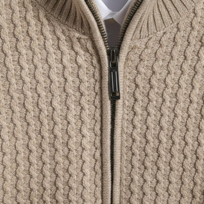 Men’s Zip Sweater Cable Knit Stand Collar-Gilviro