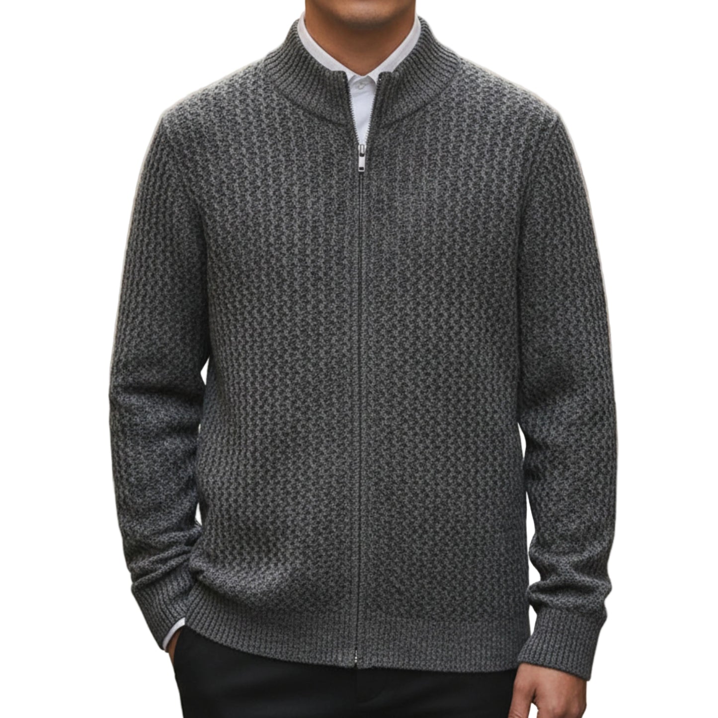 Men’s Zip Sweater Cable Knit Stand Collar-Gilviro