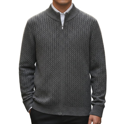 Men’s Zip Sweater Cable Knit Stand Collar-Gilviro