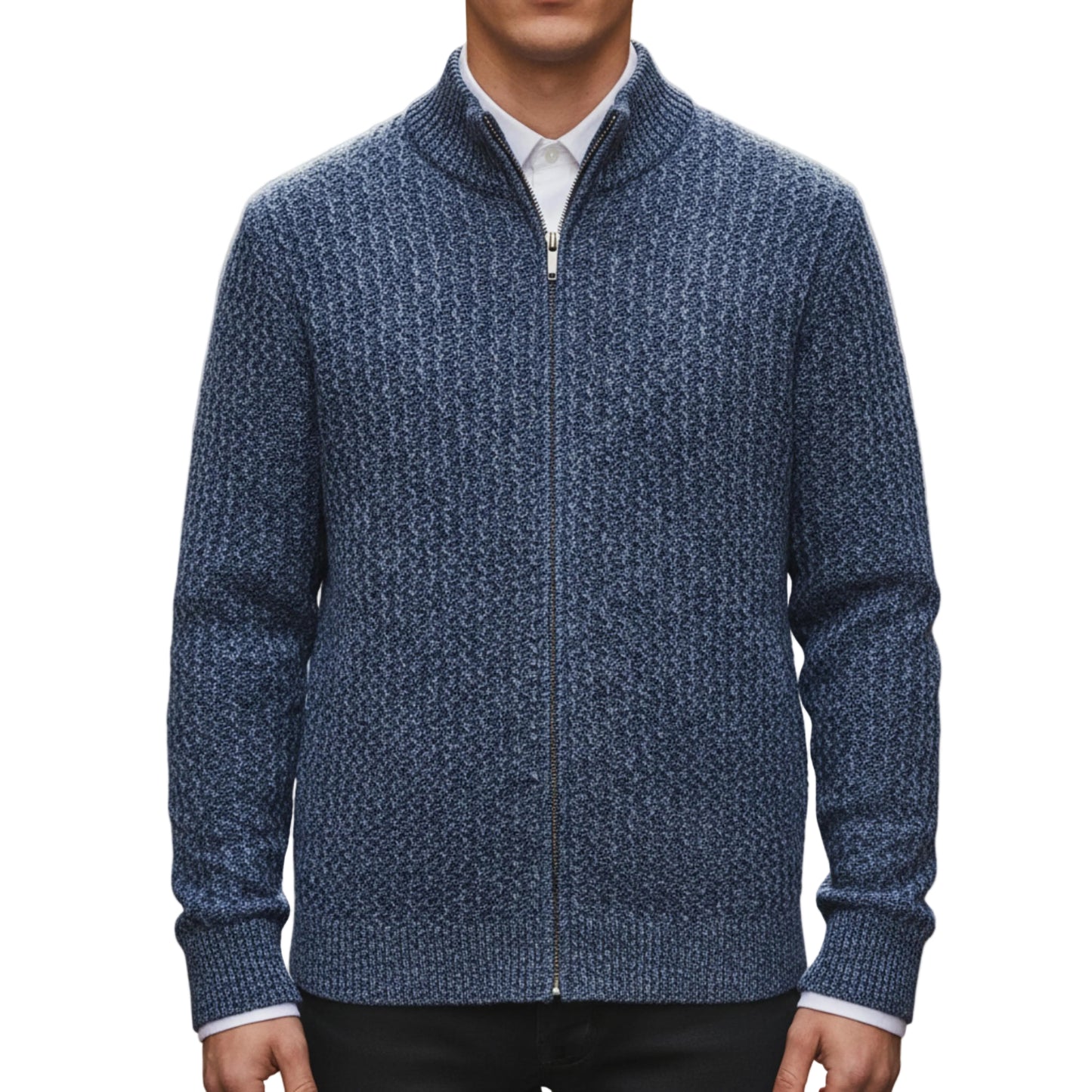 Men’s Zip Sweater Cable Knit Stand Collar-Gilviro