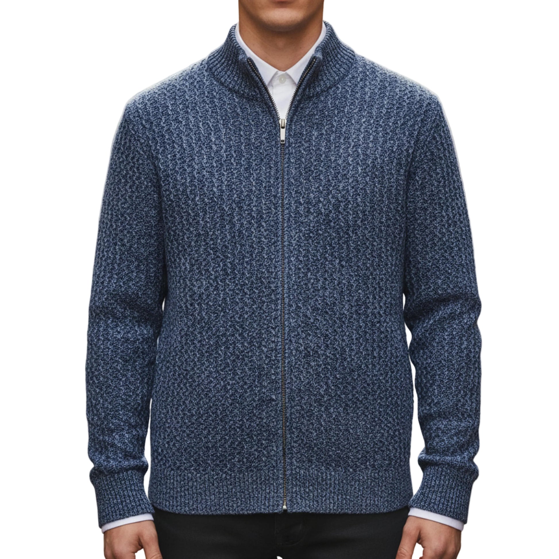 Men’s Zip Sweater Cable Knit Stand Collar-Gilviro