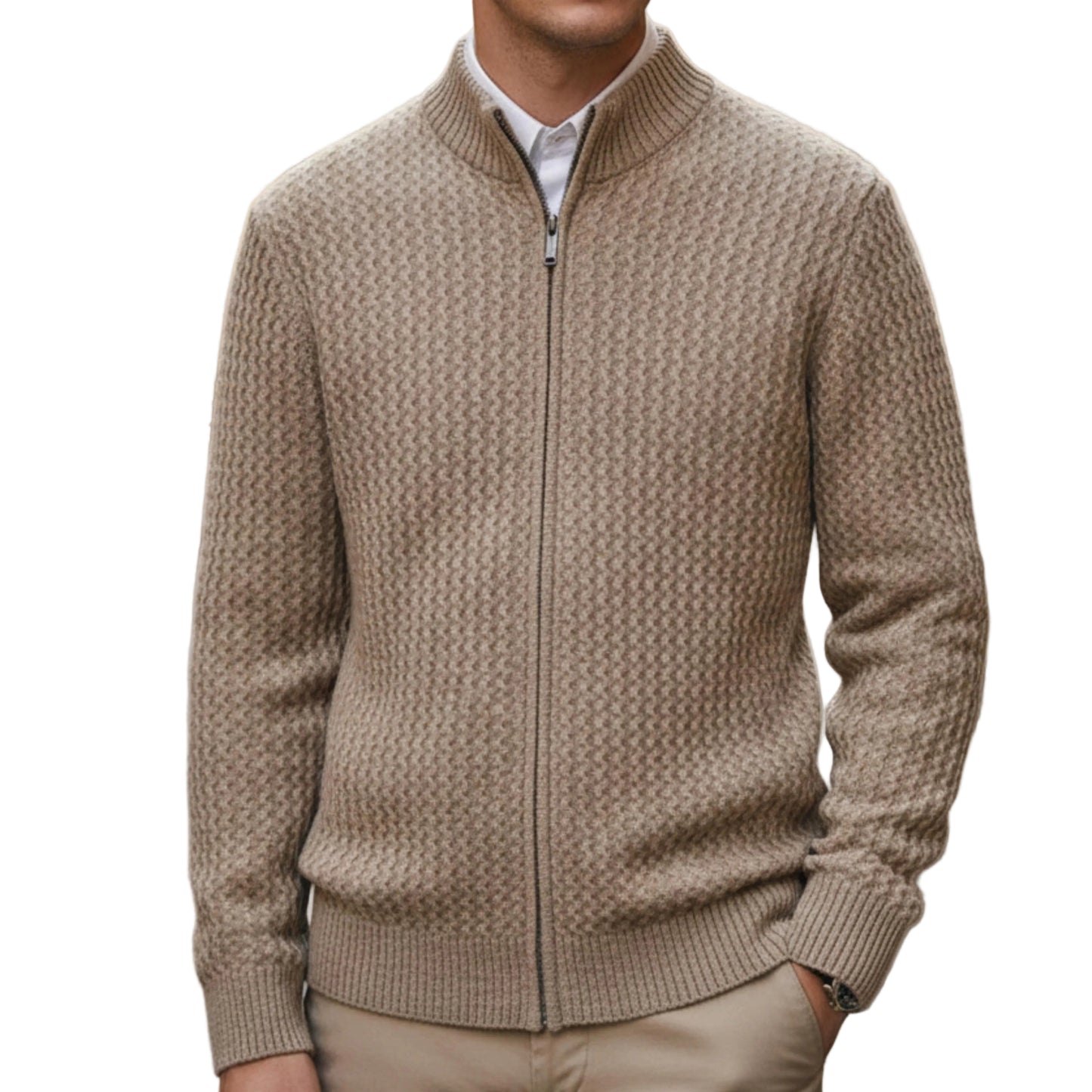 Men’s Zip Sweater Cable Knit Stand Collar-Gilviro