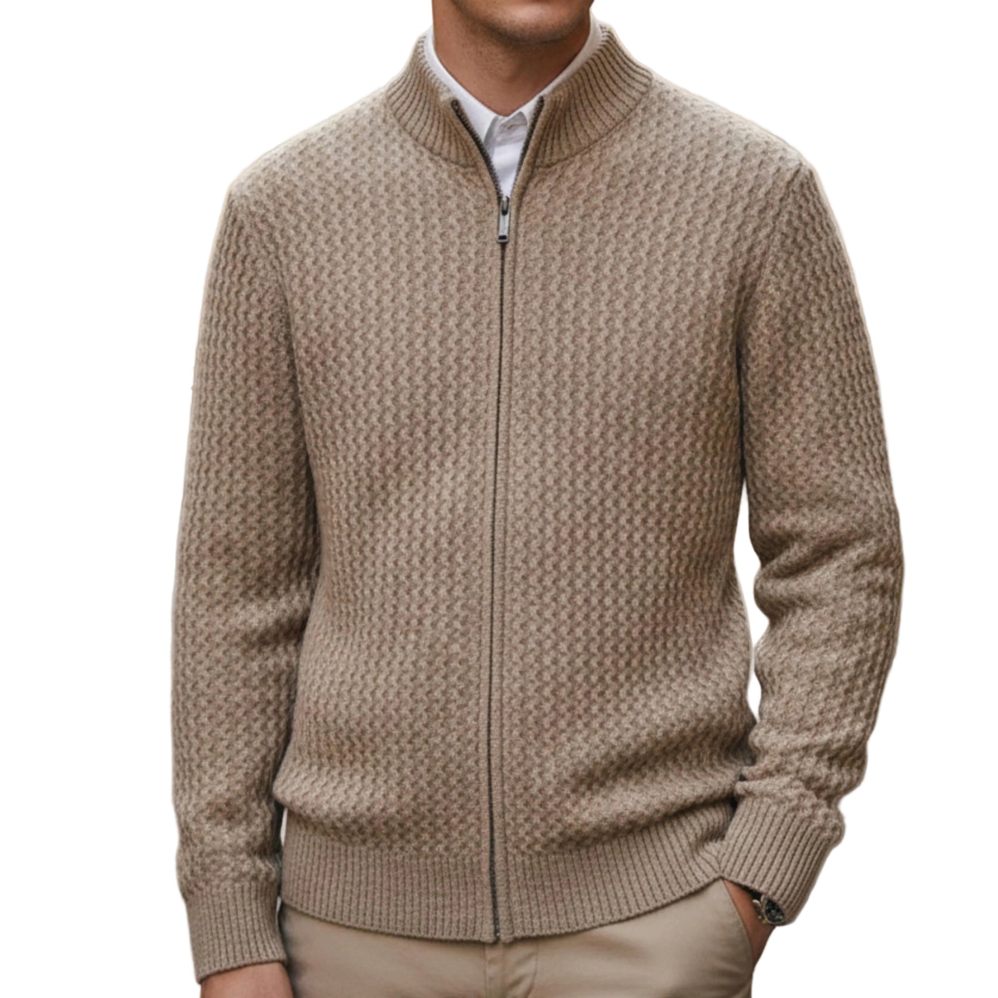 Men’s Zip Sweater Cable Knit Stand Collar-Gilviro