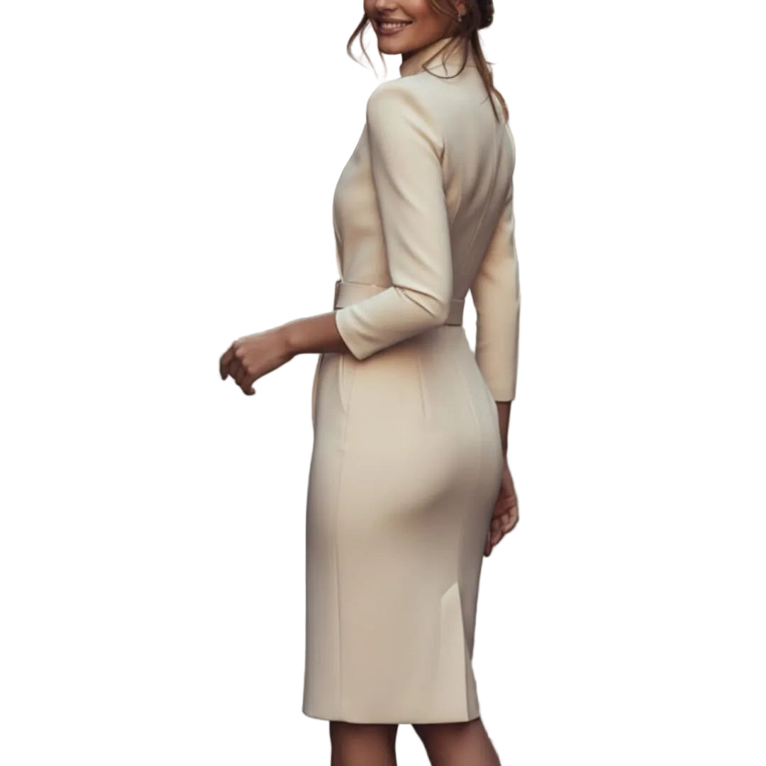 Women’s Belted Midi Dress V Neck Wrap Style-Gilviro