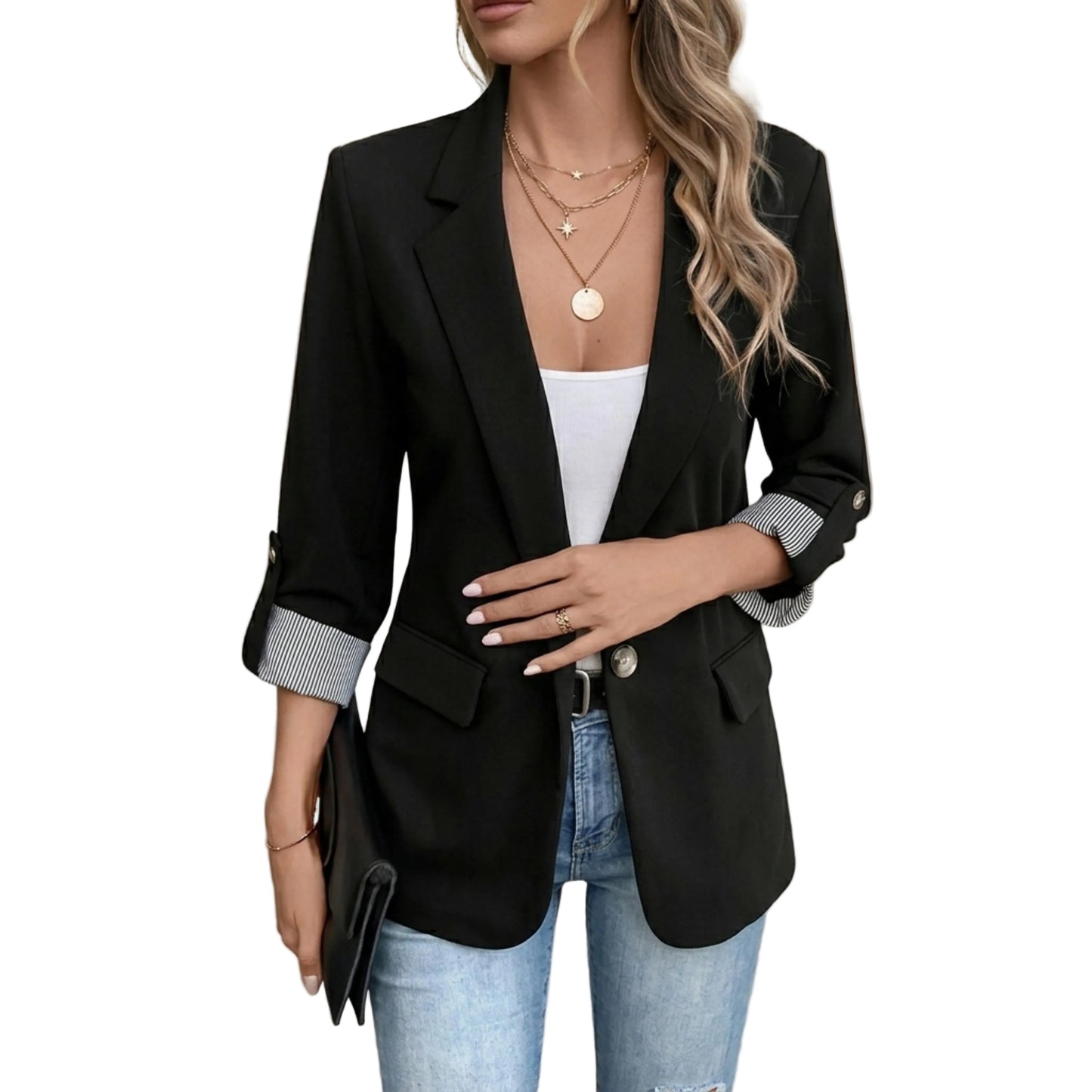 Women’s Blazer Open Front Long Sleeve-Gilviro