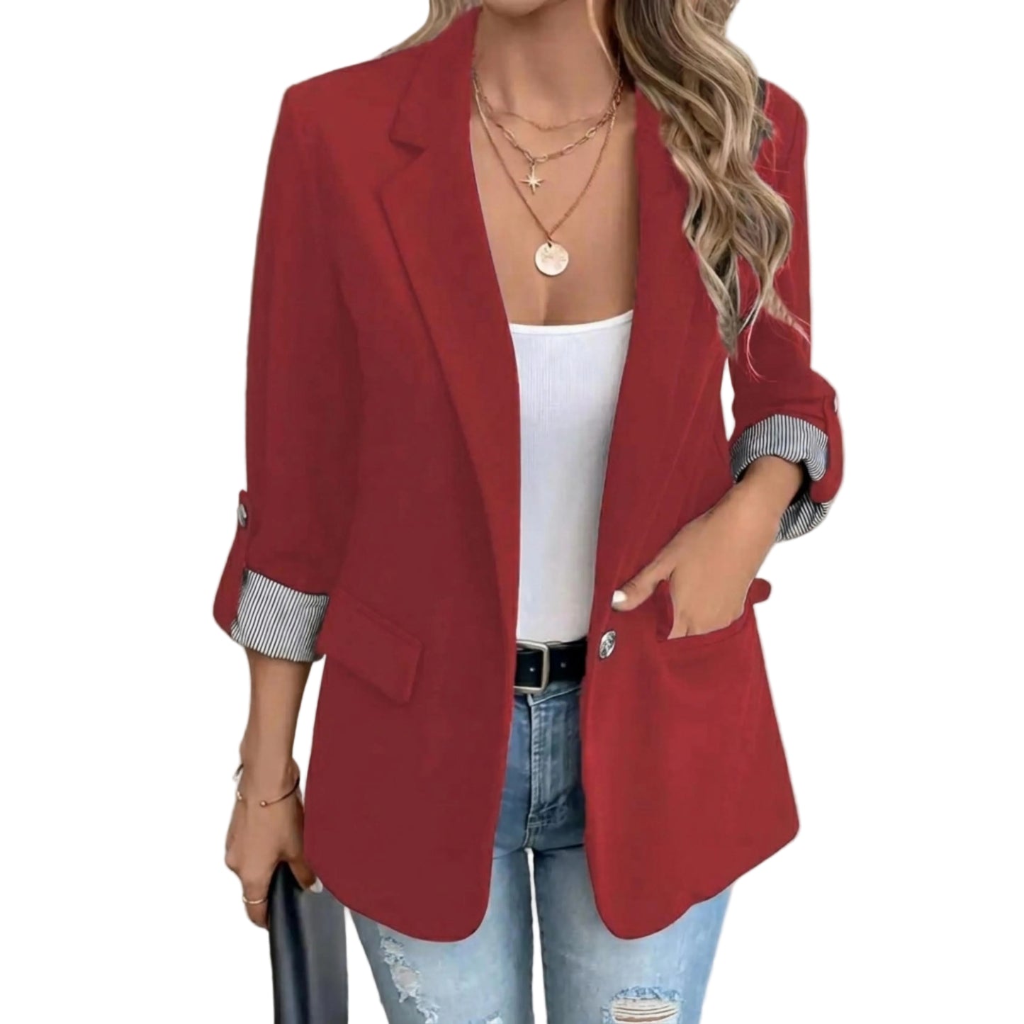 Women’s Blazer Open Front Long Sleeve-Gilviro
