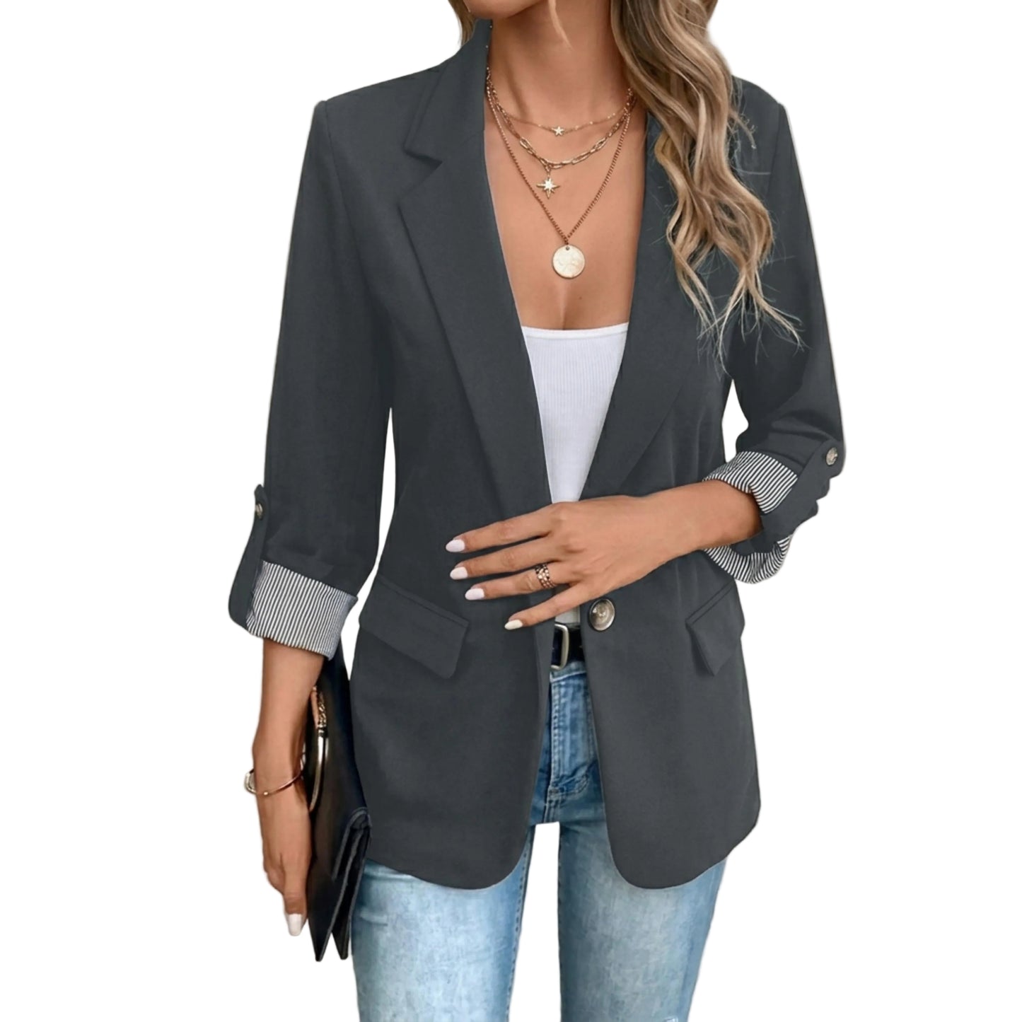 Women’s Blazer Open Front Long Sleeve-Gilviro