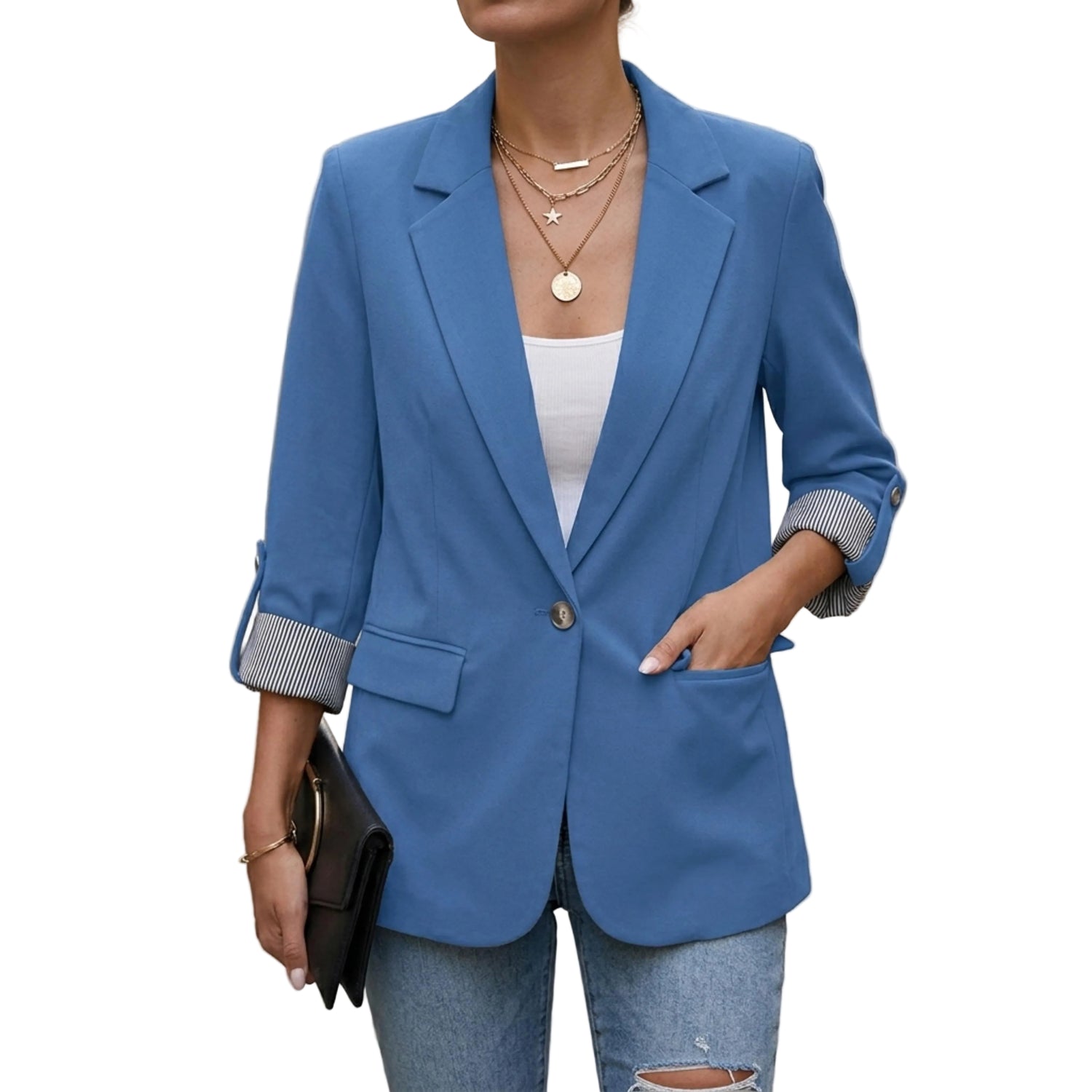 Women’s Blazer Open Front Long Sleeve-Gilviro