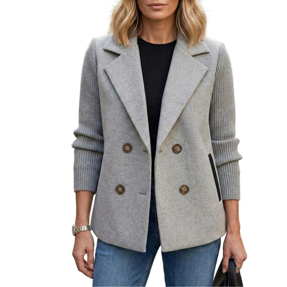 Women’s Double-Breasted Knit Blazer Jacket-Gilviro