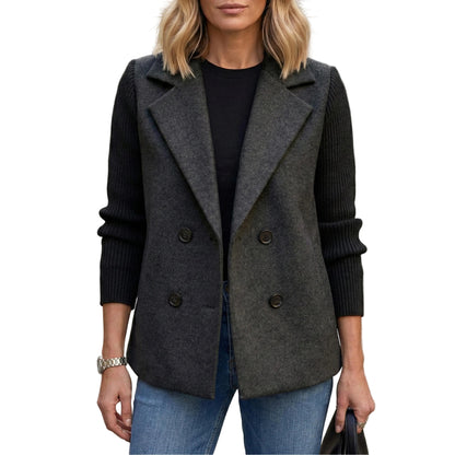 Women’s Double-Breasted Knit Blazer Jacket-Gilviro