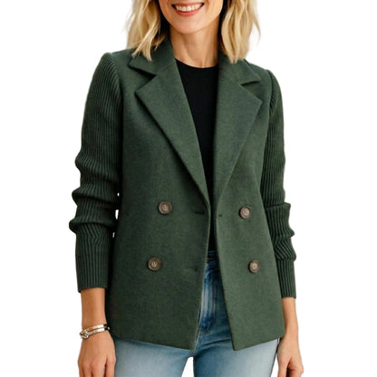 Women’s Double-Breasted Knit Blazer Jacket-Gilviro