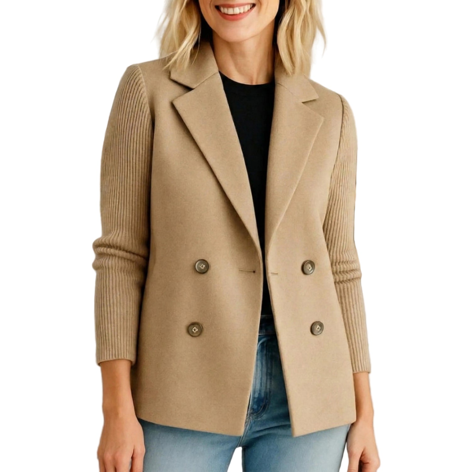 Women’s Double-Breasted Knit Blazer Jacket-Gilviro