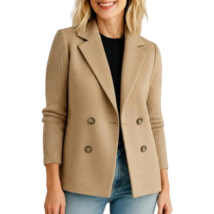 Women’s Double-Breasted Knit Blazer Jacket-Gilviro