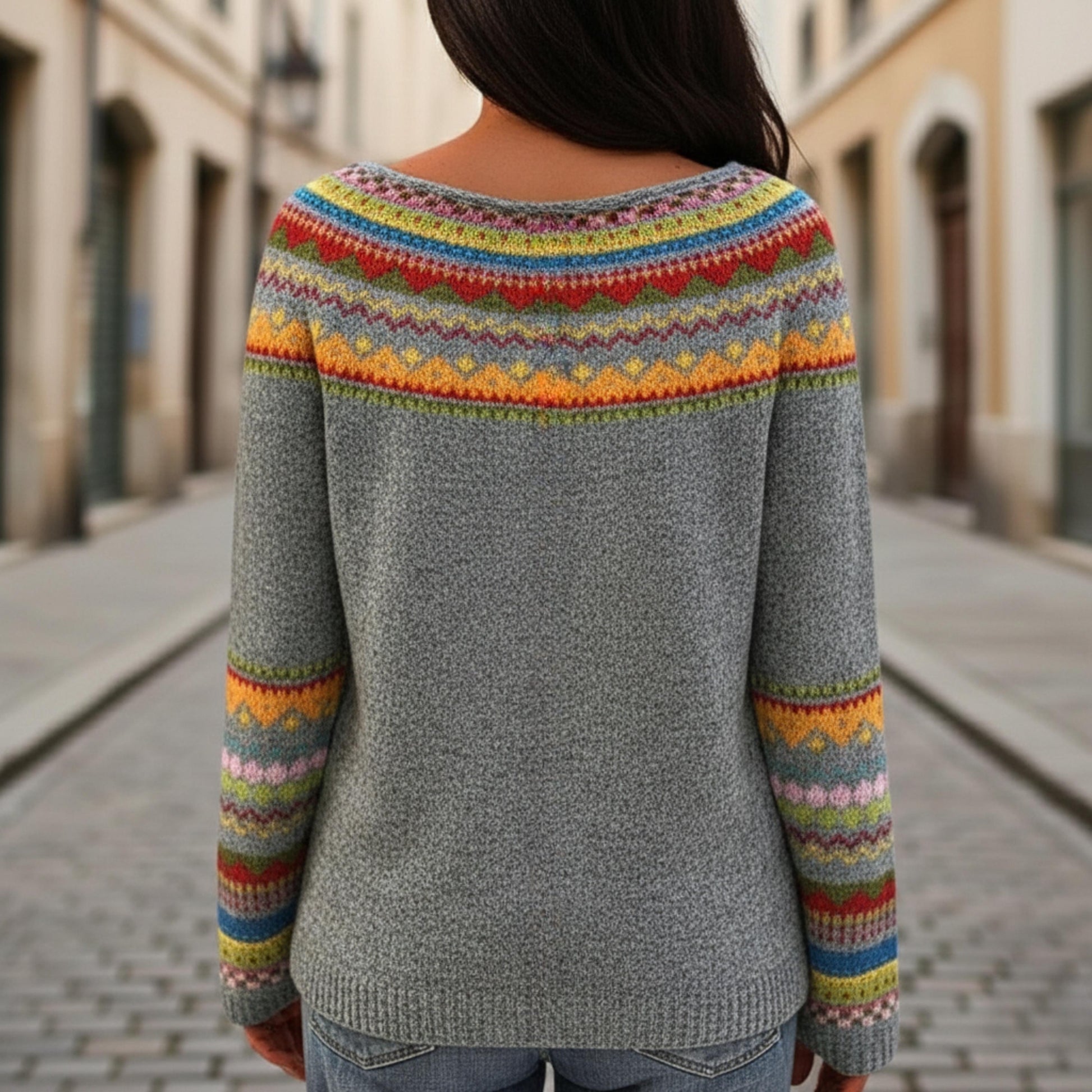 Women’s Knit Sweater Long Sleeve Printed-Gilviro