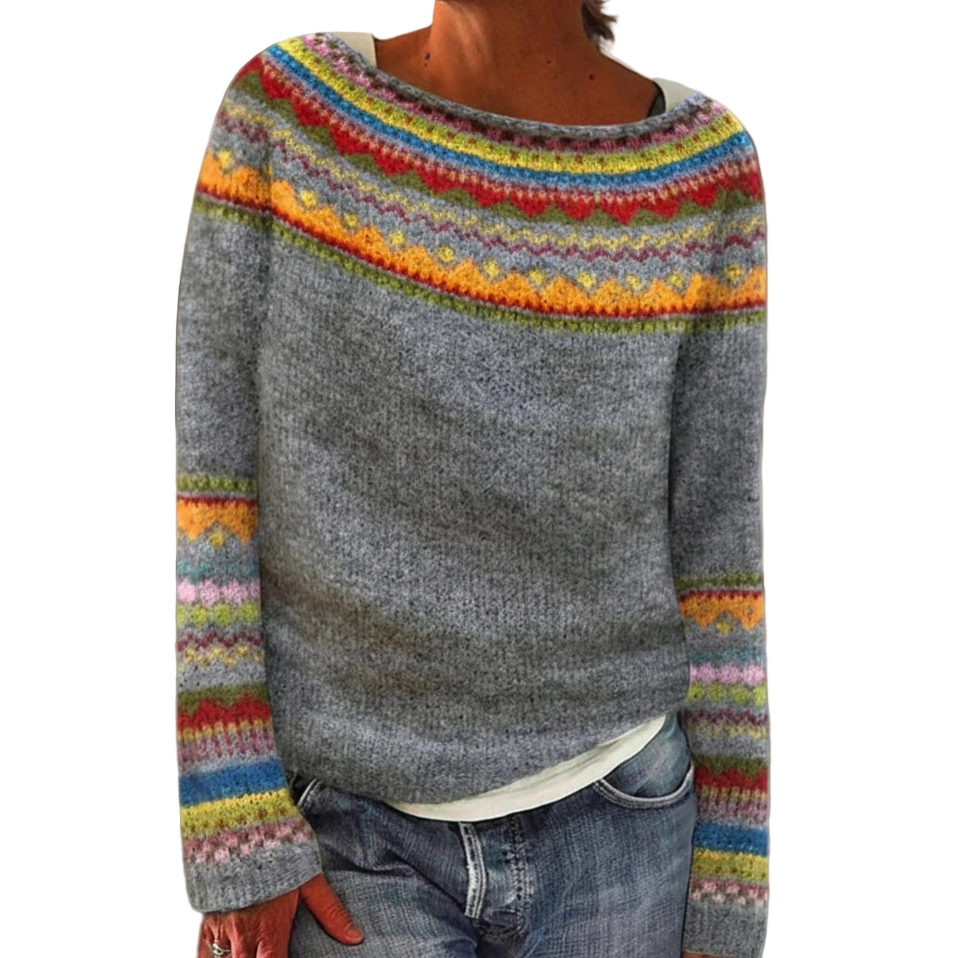 Women’s Knit Sweater Long Sleeve Printed-Gilviro
