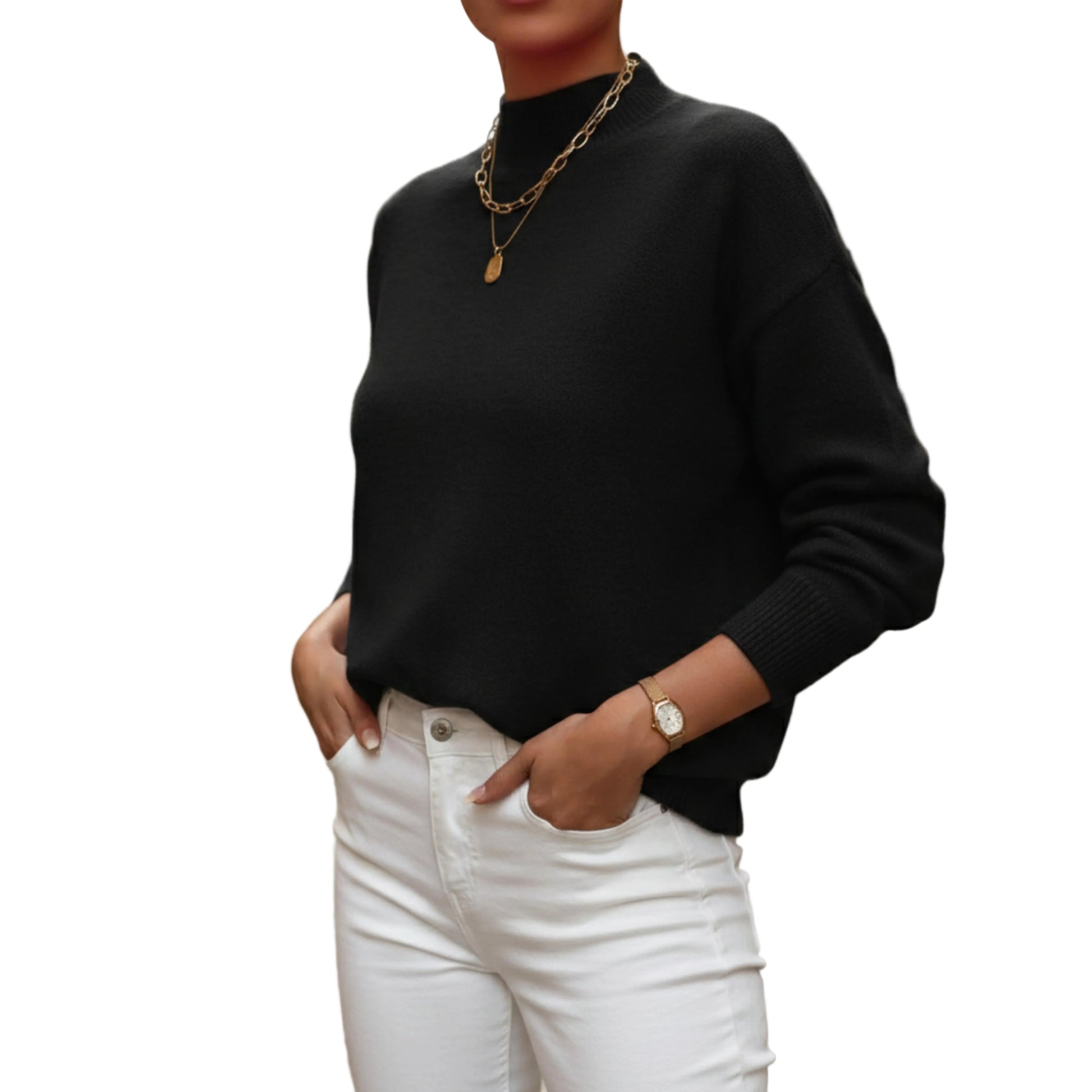 Women’s Mock Neck Knit Sweater Long Sleeve-Gilviro