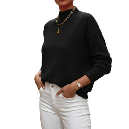 Women’s Mock Neck Knit Sweater Long Sleeve-Gilviro
